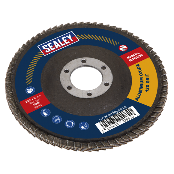 Sealey 120 Grit Aluminium Oxide Flap Discs 115mm Pack of 10 for Surface Prep
