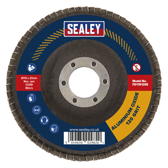 Sealey 120 Grit Aluminium Oxide Flap Discs 115mm Pack of 10 for Surface Prep