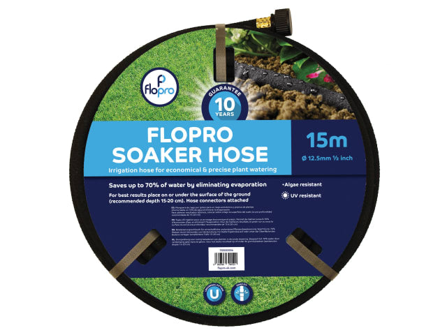 Flopro Soaker Hose 15m 12.5mm Diameter Efficient Watering with 10-Year Guarantee