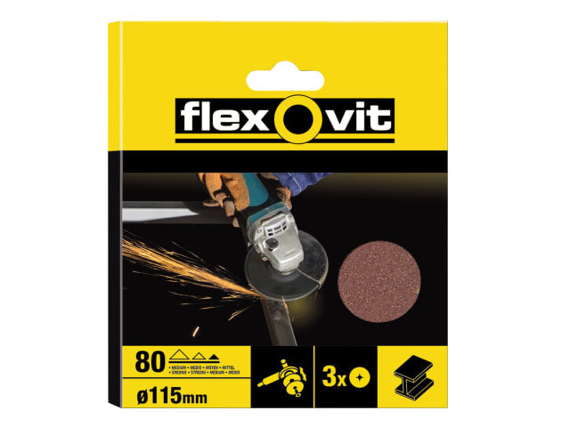 Flexovit Aluminium Oxide Fibre Discs 115mm Medium 50G Pack of 10 for Metal