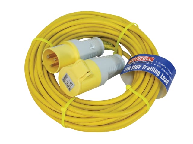 Faithfull Power Plus 110V 16A Trailing Lead 1.5mm Cable 14m IP44 Durable