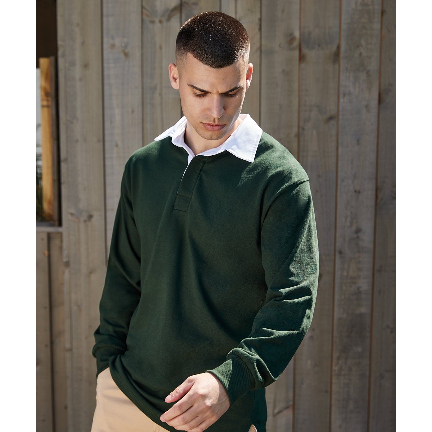 Front Row Long Sleeve Rugby Shirt 100% Cotton Woven Collar Sizes S-3XL