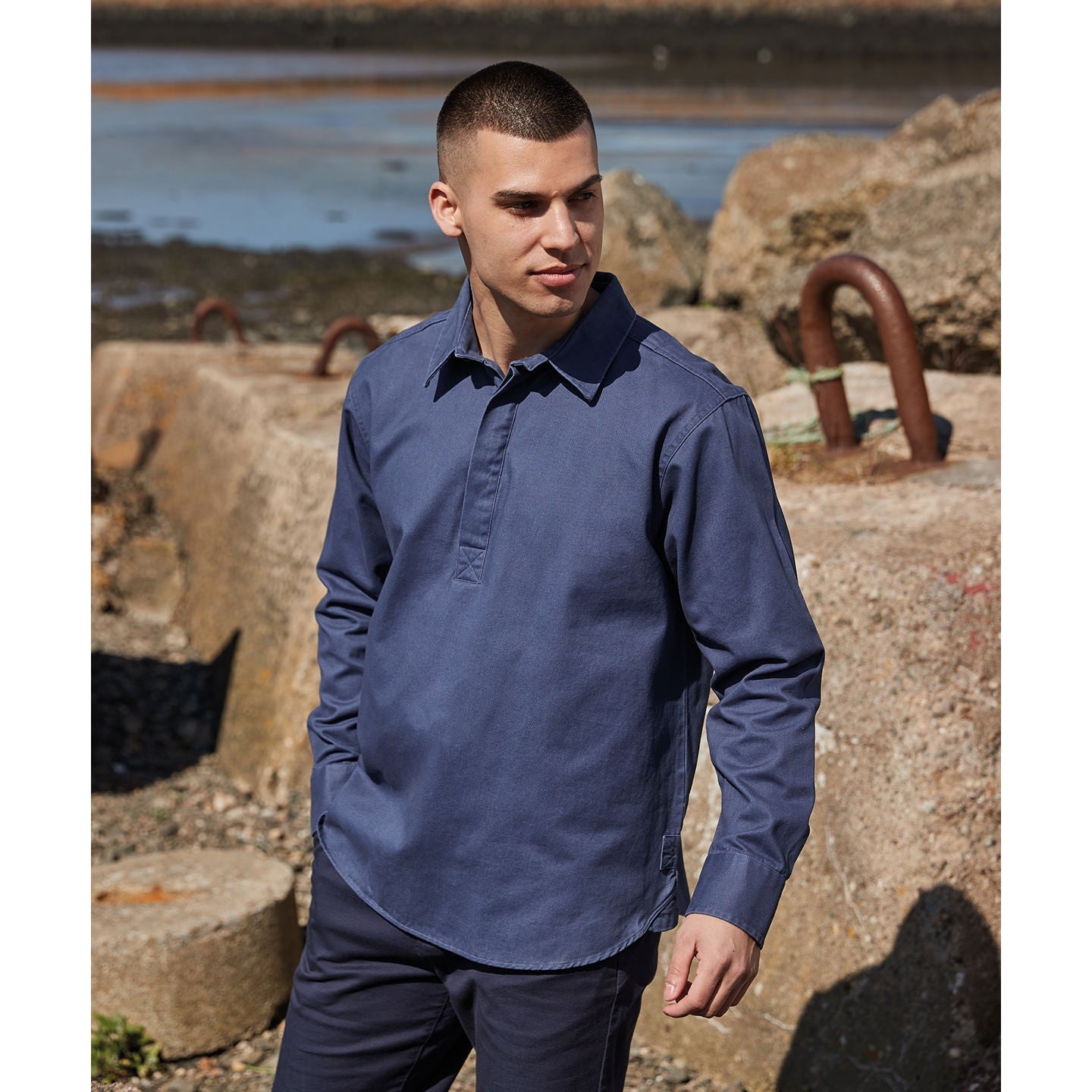 Front Row Pullover Drill Shirt Heavy Wash Cotton Tag-Free Adjustable Cuffs