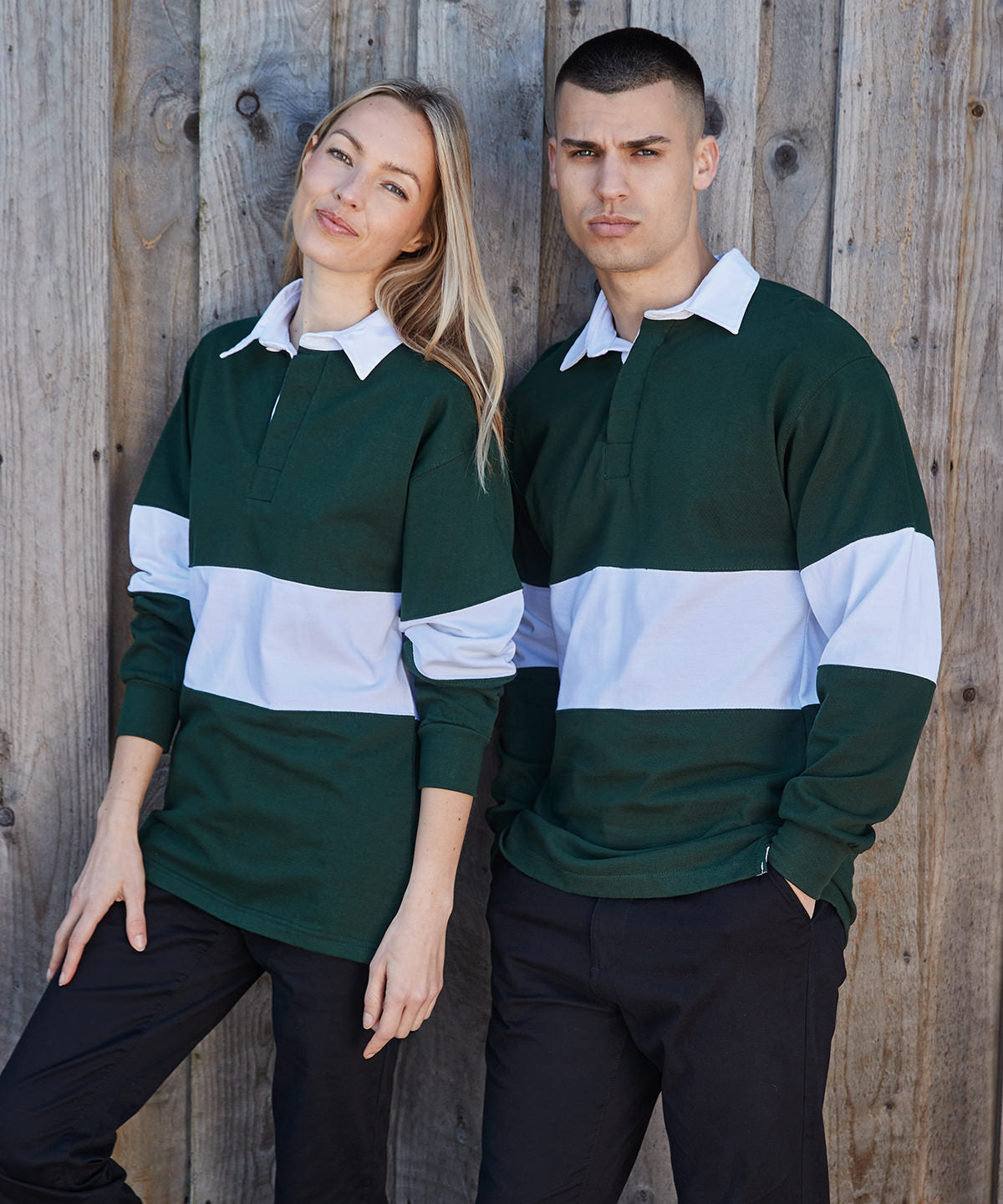 Front Row Panelled Rugby Shirt Heavyweight Cotton Retro Fit Tag Free S-XL