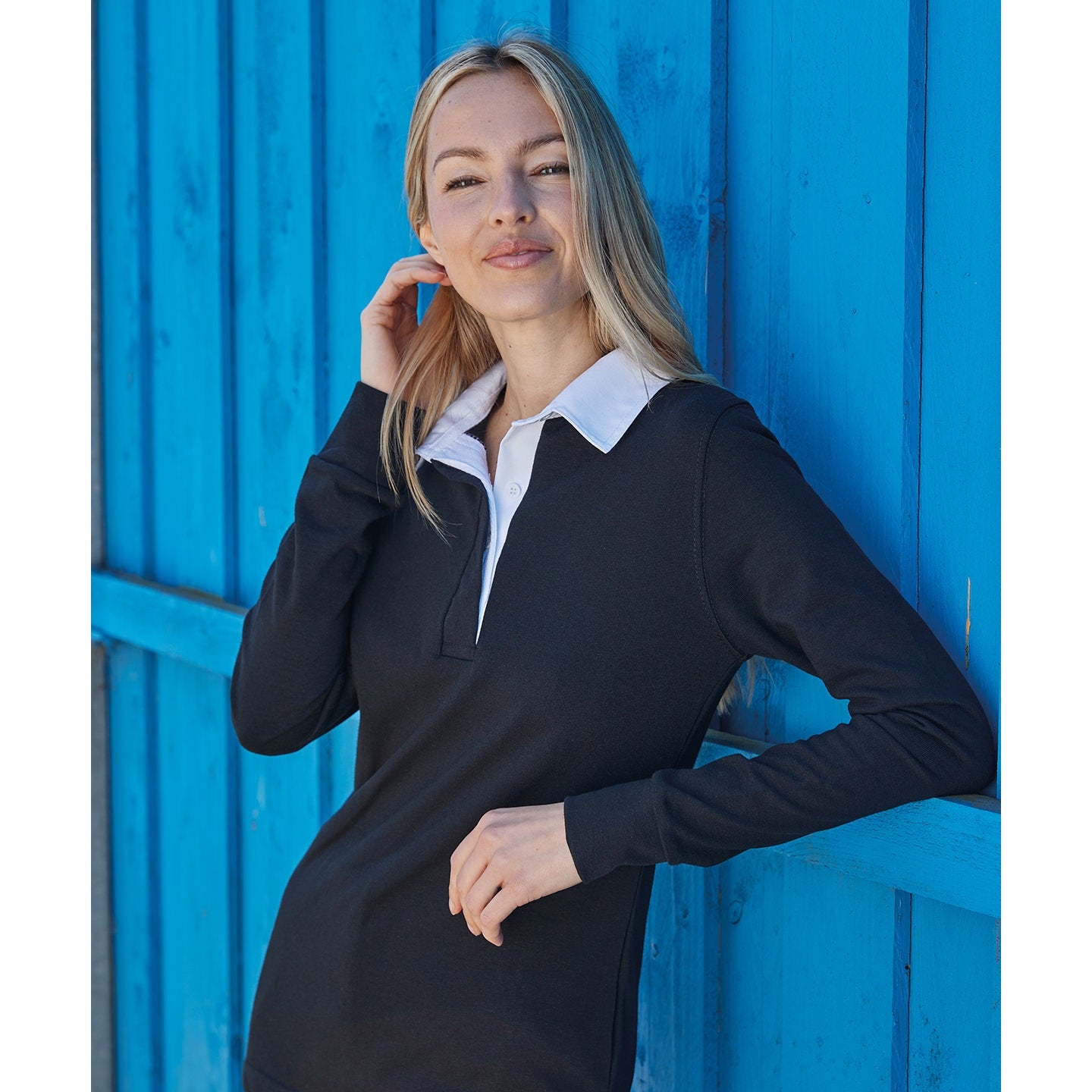 Front Row Women's Long Sleeve Rugby Shirt 100% Cotton Woven Collar Slim Fit