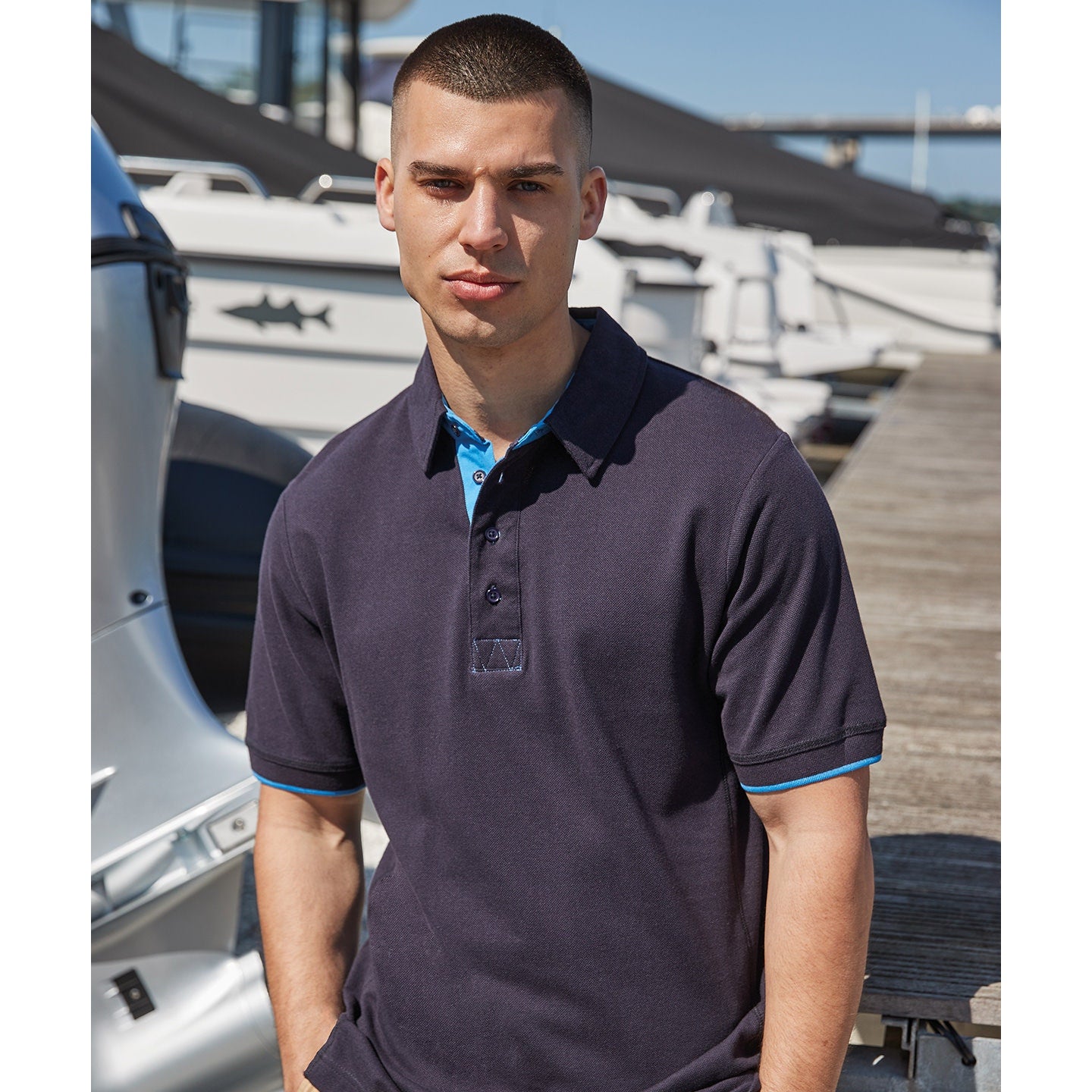 Front Row Contrast PiquÃ© Polo Shirt 100% Cotton Tipped Sleeves Size S-2XL