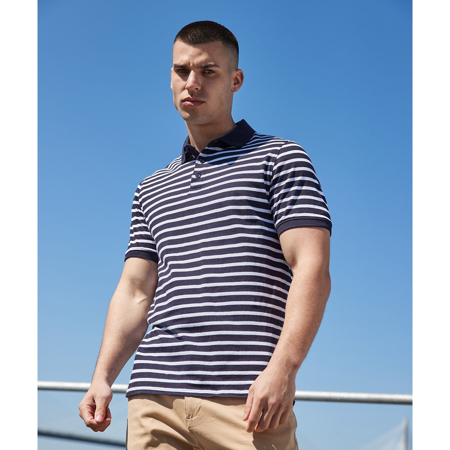 Front Row Striped Jersey Polo Shirt 100% Cotton Tag-Free Casual Wear XS-2XL