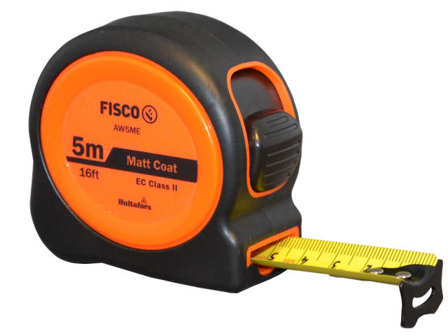 Fisco A1-Plus Hi-Vis Tape Measure 5m/16ft 25mm Width ABS Case Rubber Grip