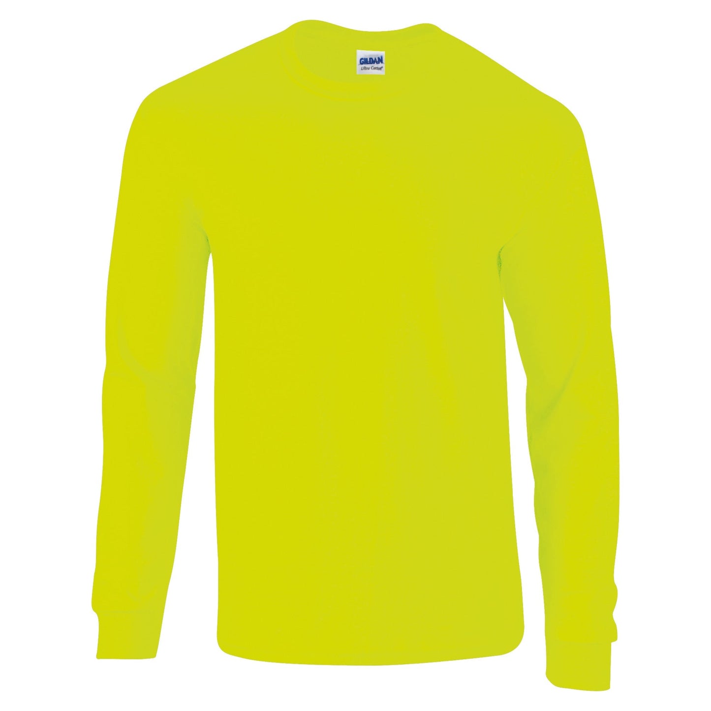 Gildan Ultra Cotton Long Sleeve T-Shirt Safety Green 100% Cotton Classic Fit