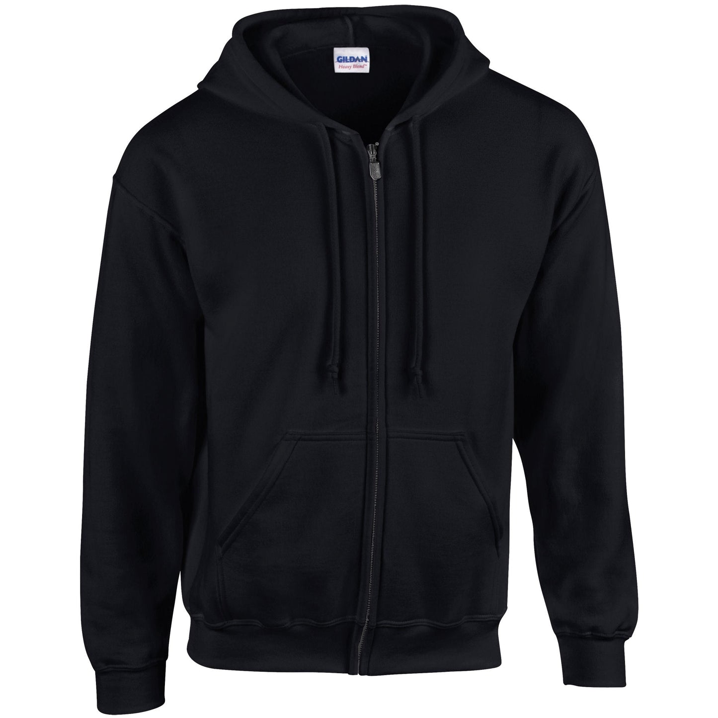 Gildan Heavy Blend Full Zip Hooded Sweatshirt Black Pouch Pockets Unlined Hood