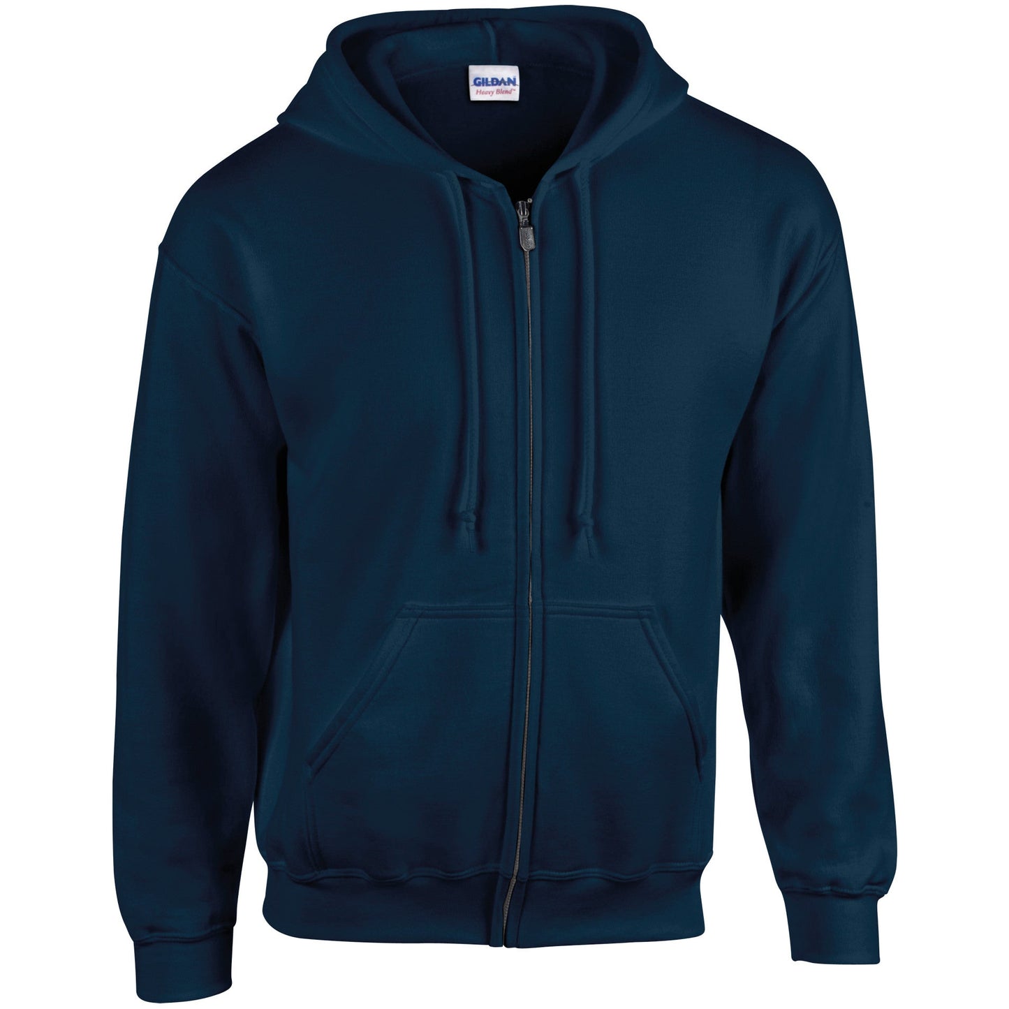 Gildan Heavy Blend Full Zip Hooded Sweatshirt Navy Pouch Pockets Unlined Hood