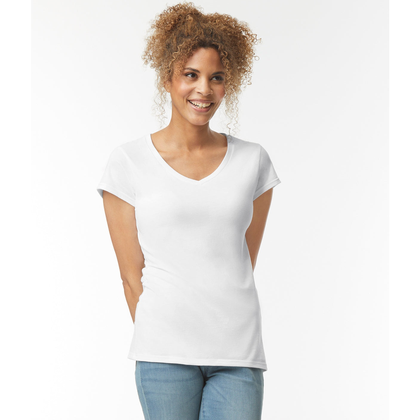 Gildan Softstyle Women's V-Neck T-Shirt Fitted Cotton Tee Various Sizes