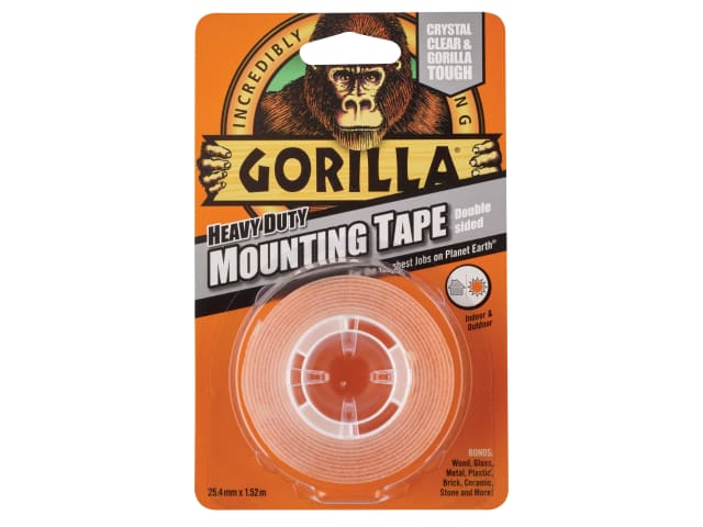 Gorilla Heavy-Duty Double Sided Mounting Tape 25.4mm x 1.52m Crystal Clear