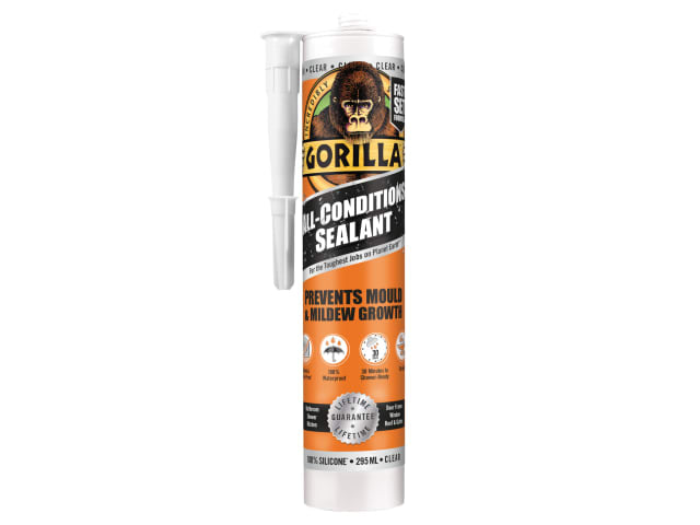 Gorilla All Condition Sealant Clear 295ml Waterproof Mould Resistant Flexible