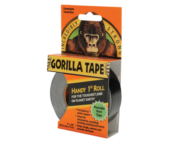 Gorilla Tape Handy Roll 25mm x 9m Black Ultra Tough All-Weather Cloth Tape
