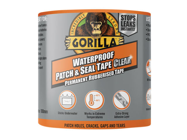 Gorilla Waterproof Patch & Seal Tape 100mm x 2.4m Clear Strong Leak Repair