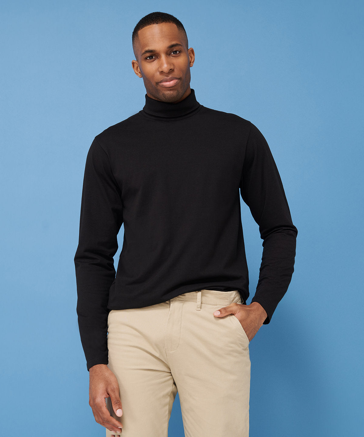 Henbury Long Sleeve Roll Neck Top Cotton Stretch Comfortable Smart Casual Wear