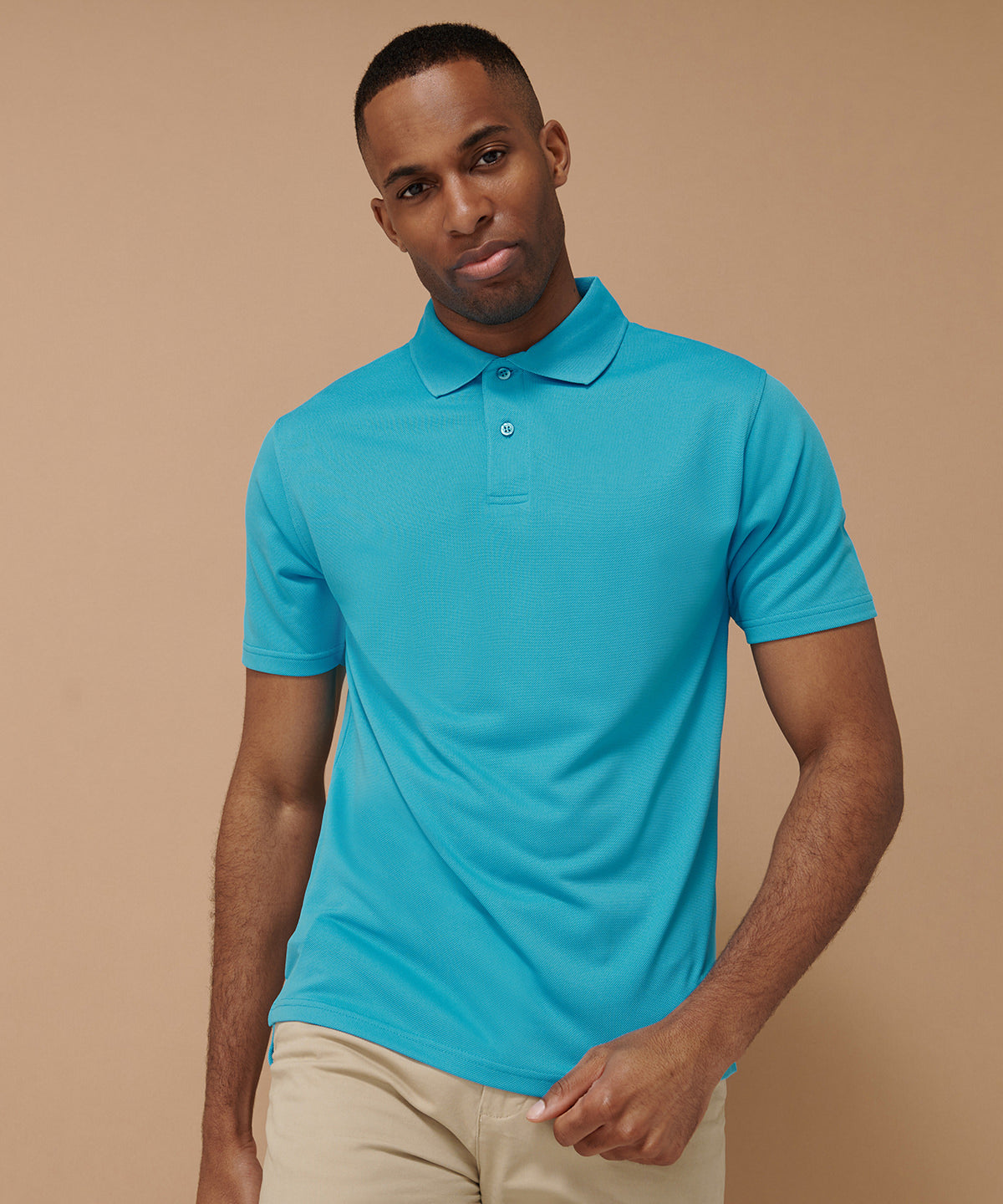 Henbury Coolplus Polo Shirt Light Blue Wicking Performance Micro PiquÃ©