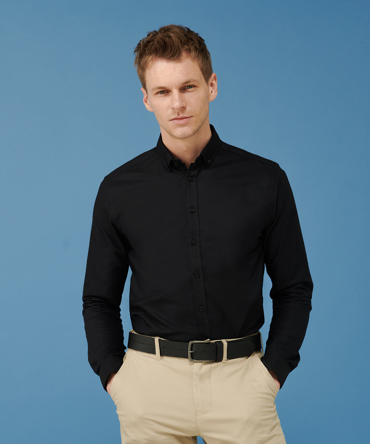 Henbury Modern Long Sleeve Oxford Shirt Wrinkle Resistant Tag Free Fit Options