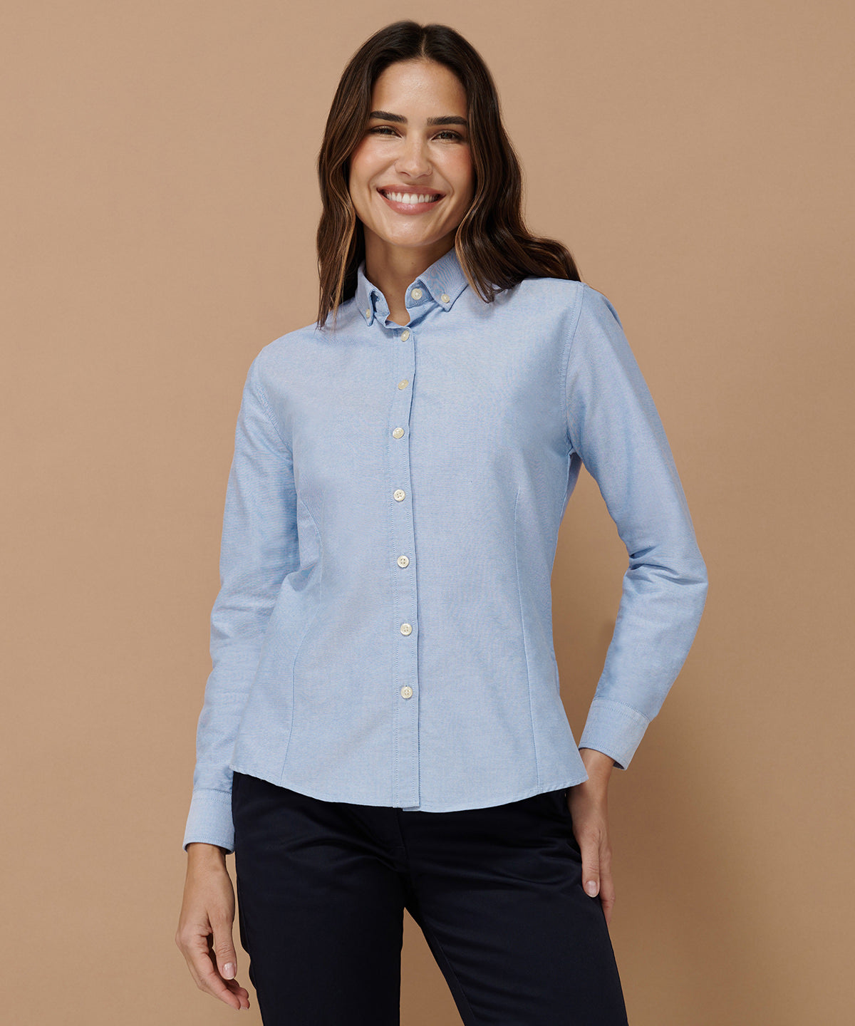 Henbury Women's Long Sleeve Oxford Shirt Fitted Wrinkle-Resistant Cotton Blend