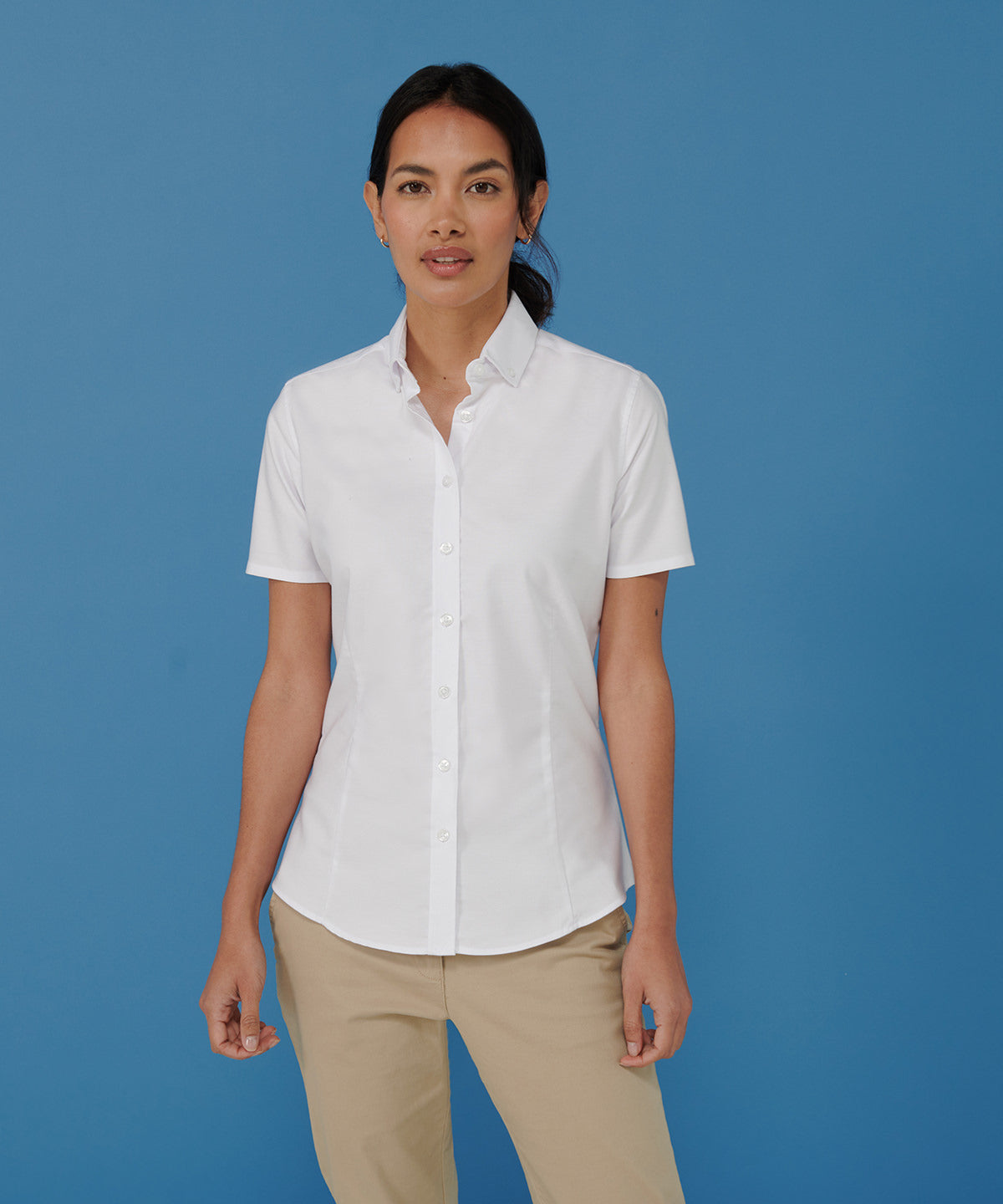Henbury Women's Short Sleeve Oxford Shirt Lightweight Wrinkle-Resistant Fit