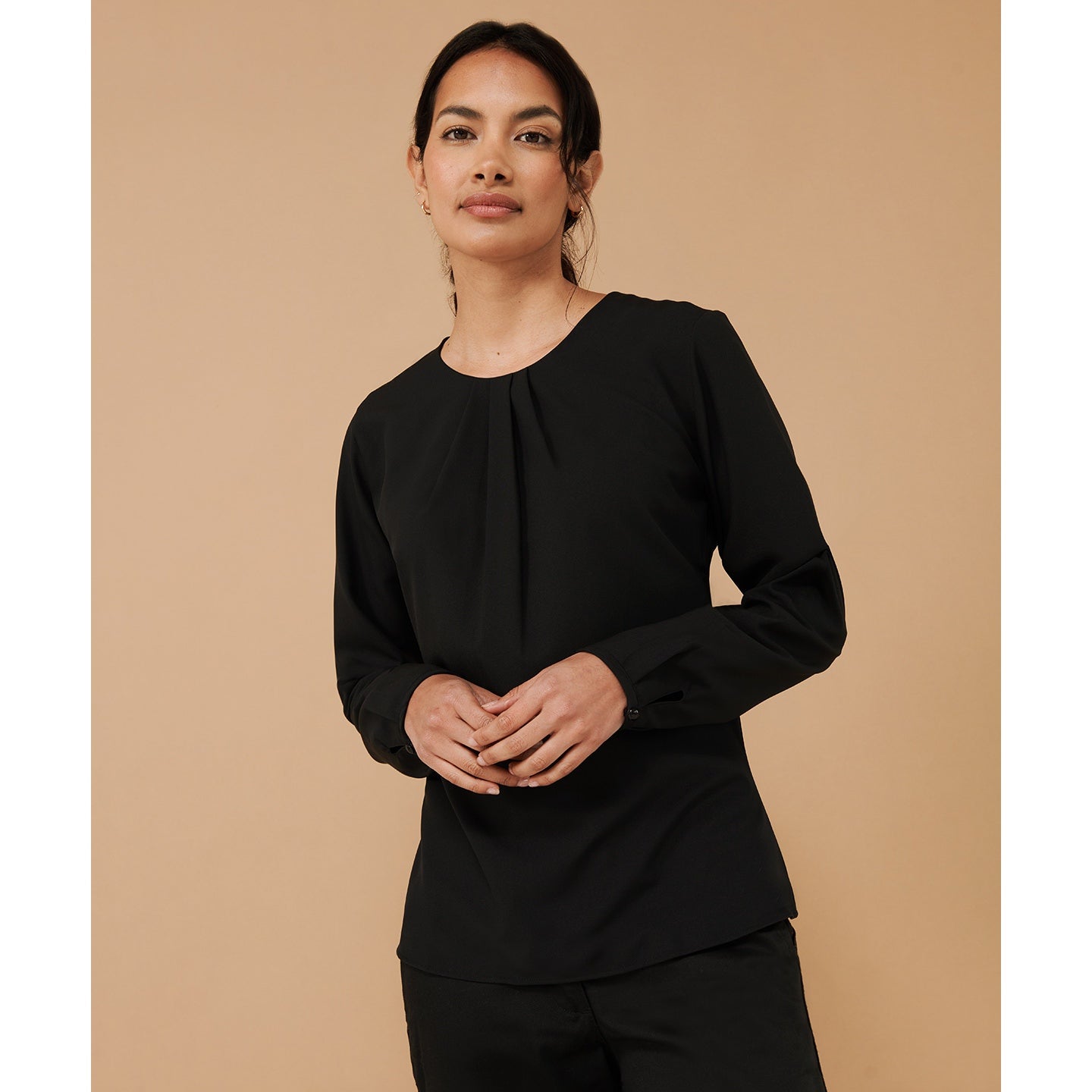 Henbury Women's Pleat Front Long Sleeve Blouse Keyhole Back Cool Comfort
