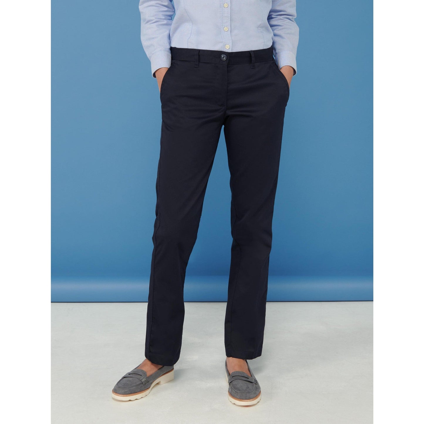 Henbury Women's Chino Trousers Flat Front Straight Leg Workwear Sizes XS-4XL
