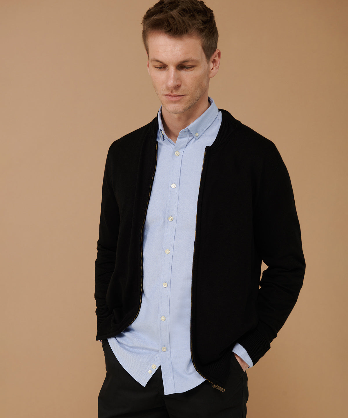 Henbury Unisex Zip-Through Knitted Bomber Cardigan with Welt Pockets