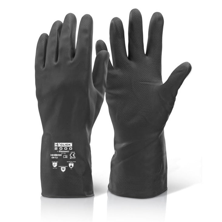 Beeswift Heavy Weight Rubber Gloves Neoprene Latex Chemical Resist. Flock Lined