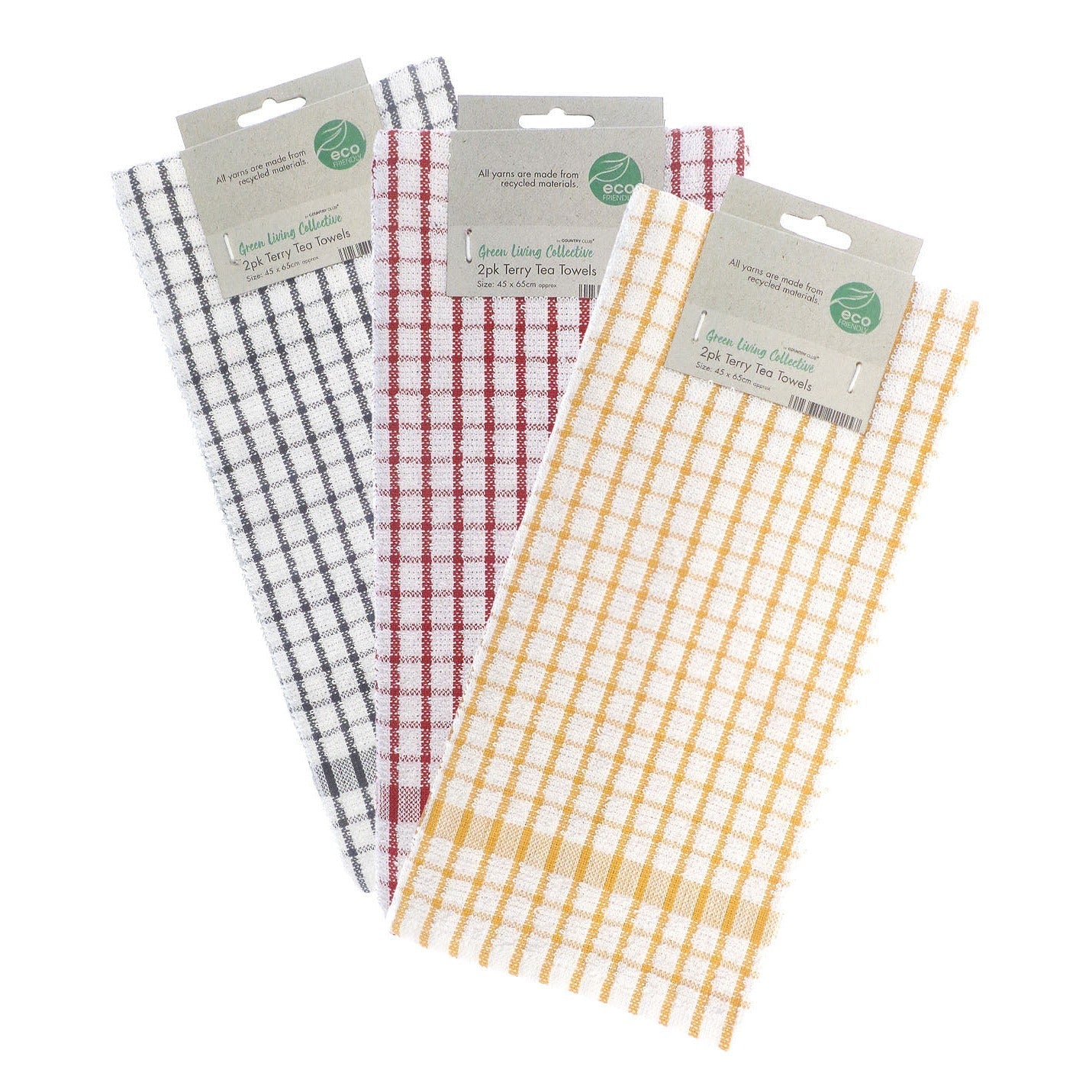 Eco-Friendly Recycled Terry Tea Towels 2-Pack Soft Absorbent Multicoloured