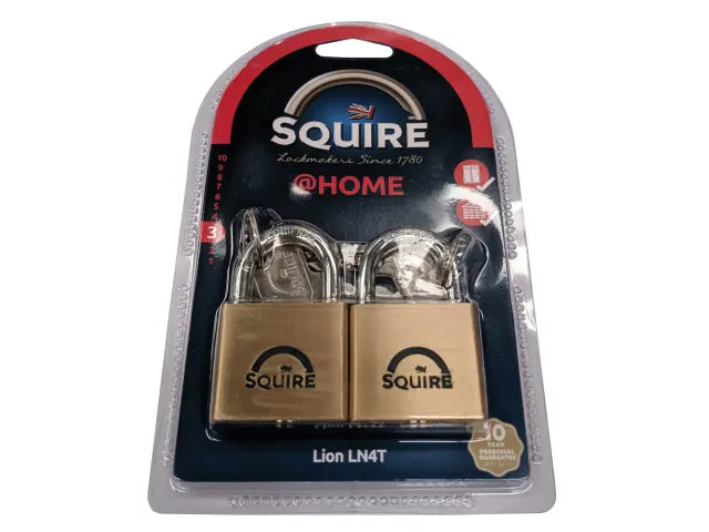 Squire LN4T Lion Brass Padlocks 40mm Twin Pack 5-Pin Keyed Alike Security