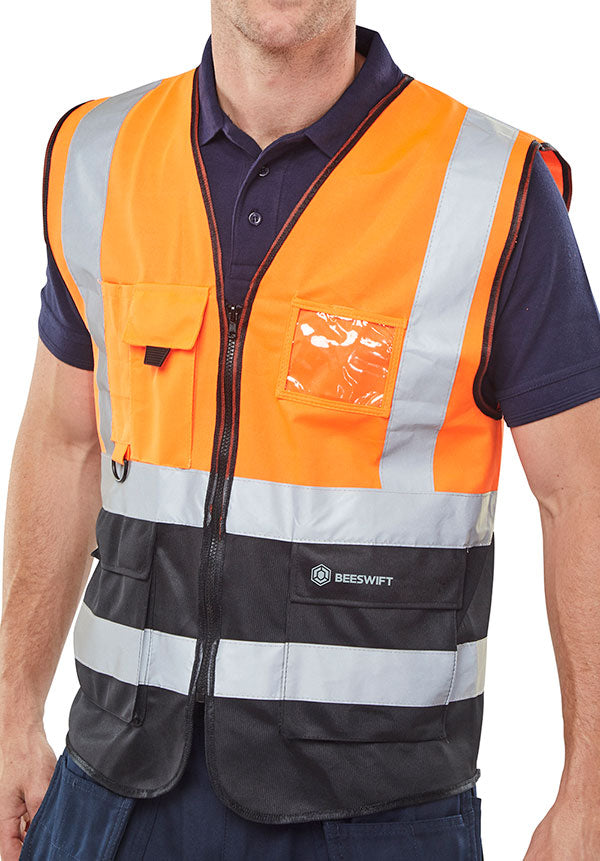 Beeswift Hi Vis Two Tone Executive Waistcoat EN ISO 20471 Class 1 100% Polyester