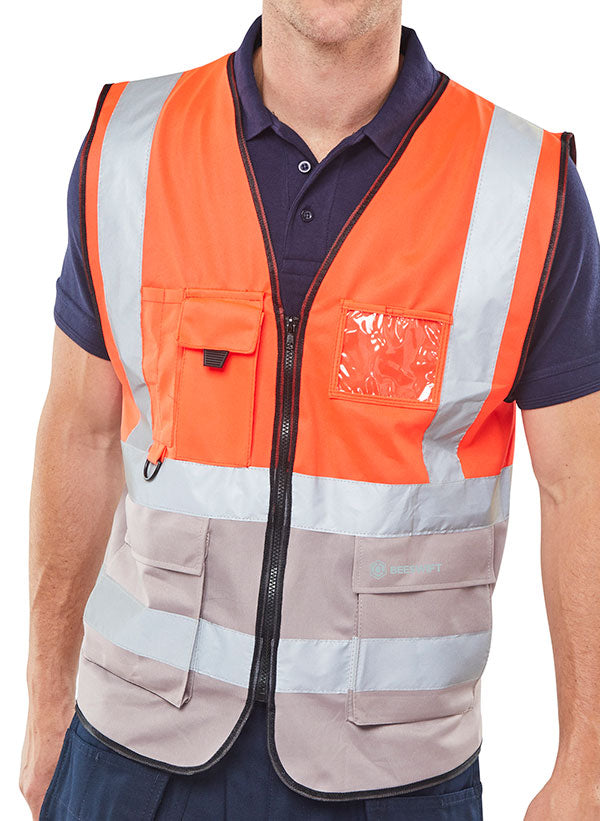 Beeswift Hi Vis Two Tone Executive Waistcoat EN ISO 20471 Class 1 100% Polyester