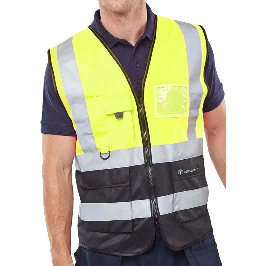 Beeswift Hi Vis Two Tone Executive Waistcoat with Pockets and ID Pouch