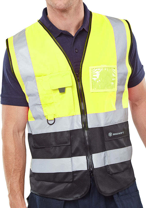 Beeswift Hi Vis Two Tone Executive Waistcoat EN ISO 20471 Class 1 100% Polyester