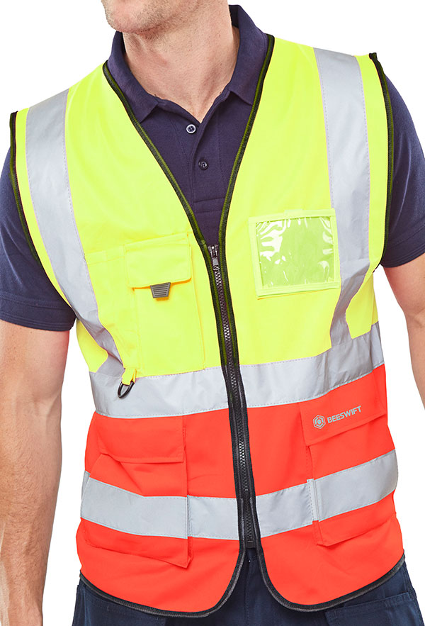 Beeswift Hi Vis Two Tone Executive Waistcoat EN ISO 20471 Class 1 100% Polyester