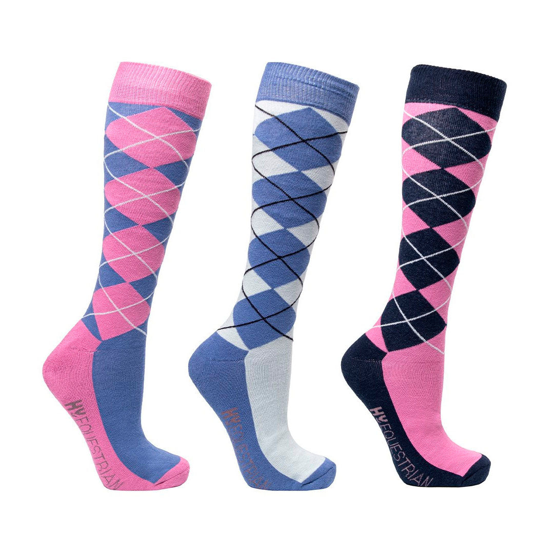 HY Equestrian Synergy Argyle Long Socks Pack Of 3 For Riding and Yard Work