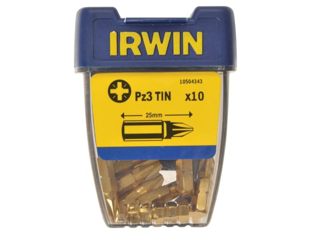 IRWIN Screwdriver Bits PZ3 25mm Titanium Coated S2 Steel Pack of 10