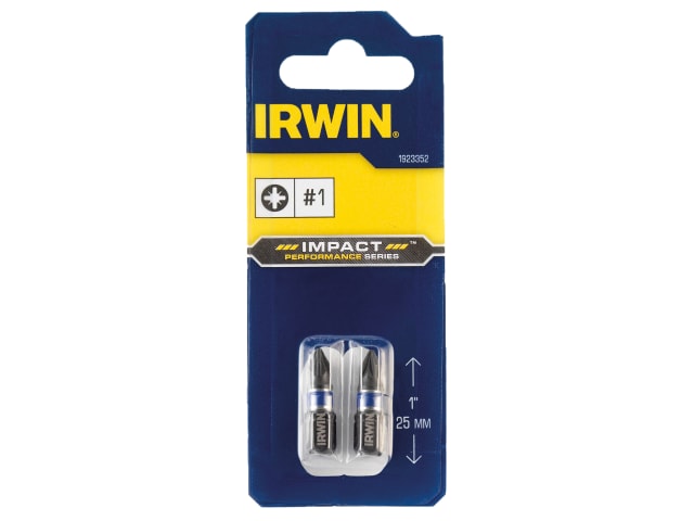 IRWIN Impact Screwdriver Bits PZ1 25mm Pack of 2 High Torque Durable Steel