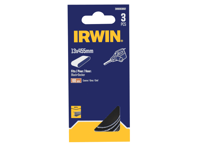 IRWIN Powerfile Zirconium Sanding Belts 13x455mm 60G Pack of 3 for Ceramics