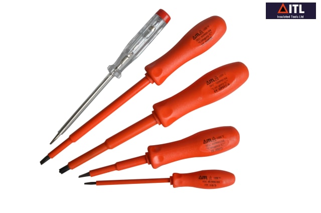 ITL Insulated Screwdriver Set of 5 with Ergonomic Handles and Circuit Tester