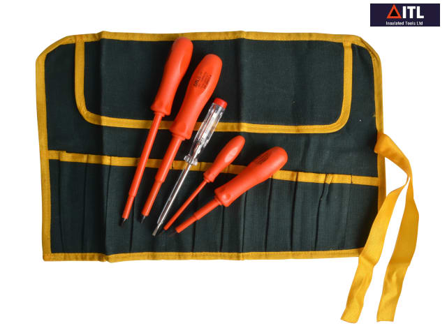 ITL Insulated Screwdriver Set of 5 with Ergonomic Handles and Circuit Tester