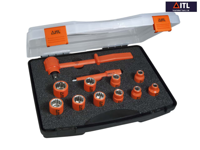 ITL 12 Piece Insulated Socket Set 1/2in Drive Metric Imperial with Ratchet
