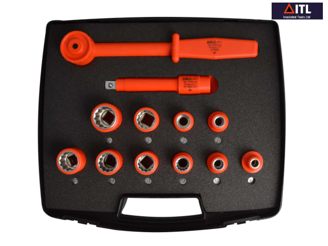 ITL 12 Piece Insulated Socket Set 1/2in Drive Metric Imperial with Ratchet