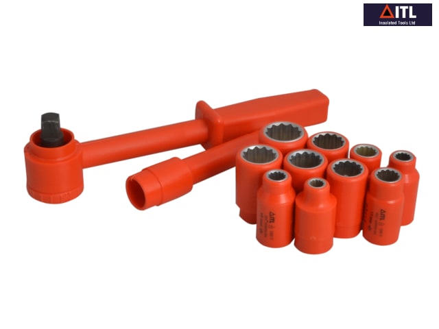 ITL 12 Piece Insulated Socket Set 1/2in Drive Metric Imperial with Ratchet
