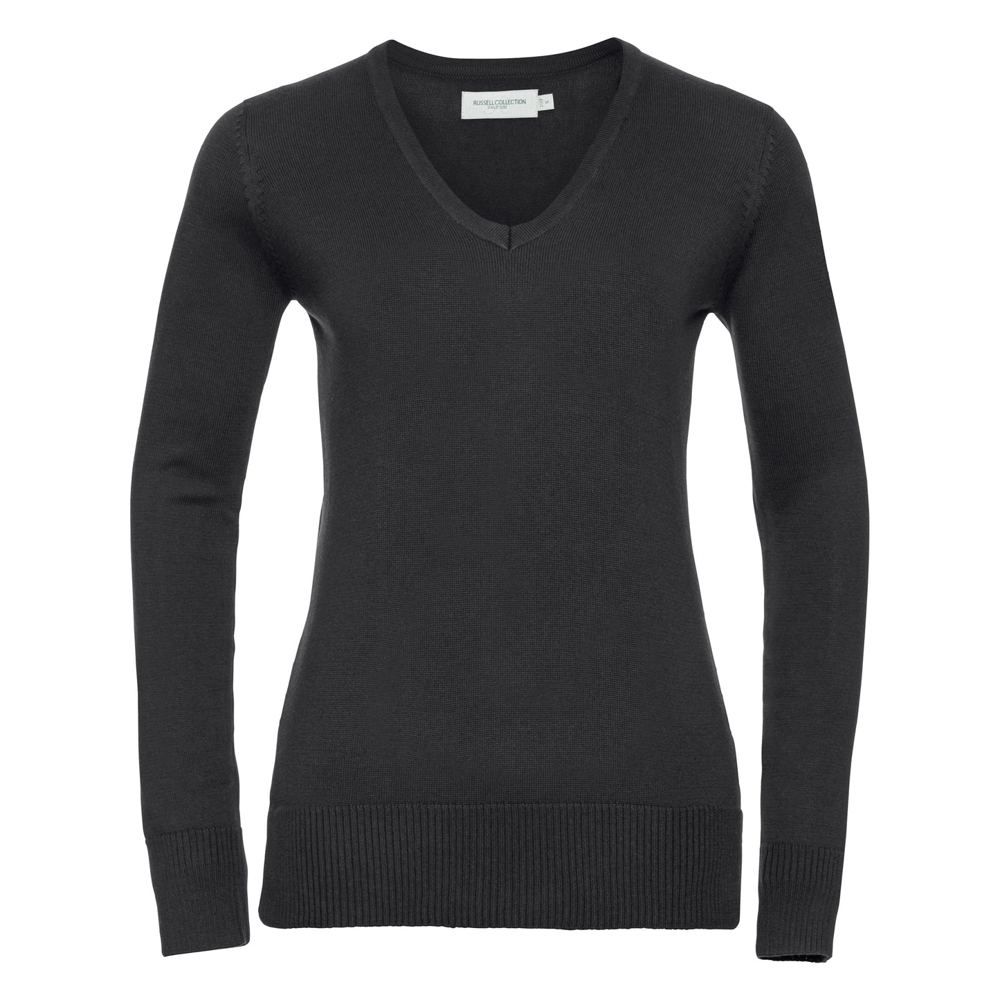 Russell Collection Women's V-Neck Knitted Sweater Easy-Care Cotton Blend