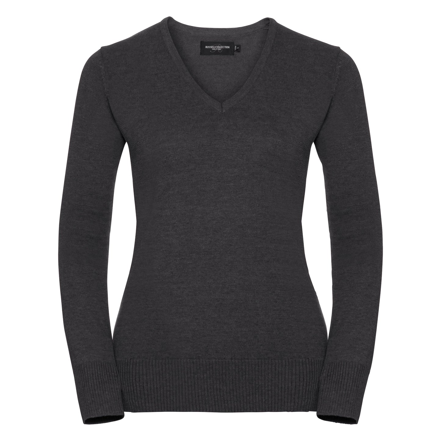 Russell Collection Women's V-Neck Knitted Sweater Easy-Care Cotton Blend
