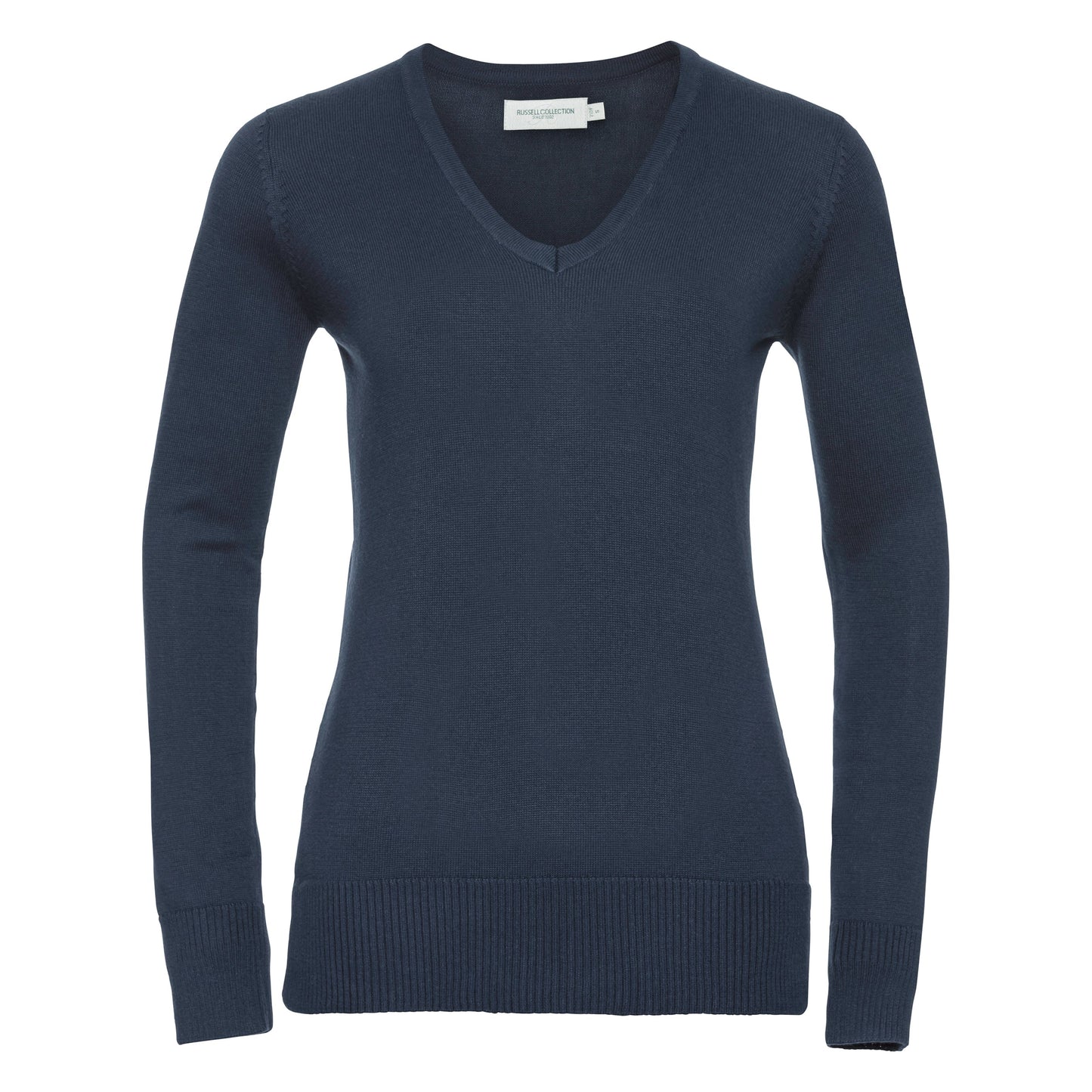 Russell Collection Women's V-Neck Knitted Sweater Easy-Care Cotton Blend