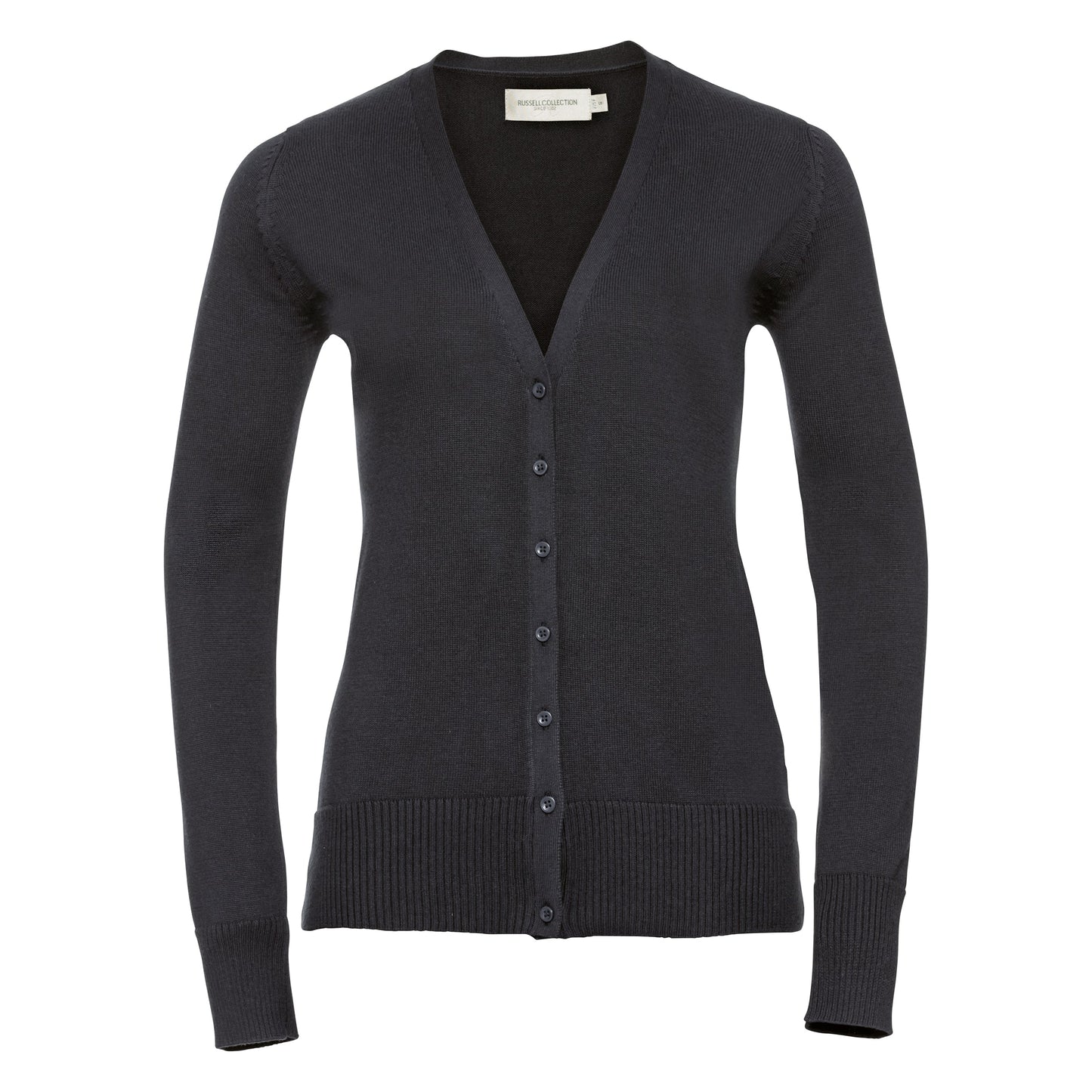 Russell Collection Women's V-Neck Knitted Cardigan Easy-Care Cotton Blend