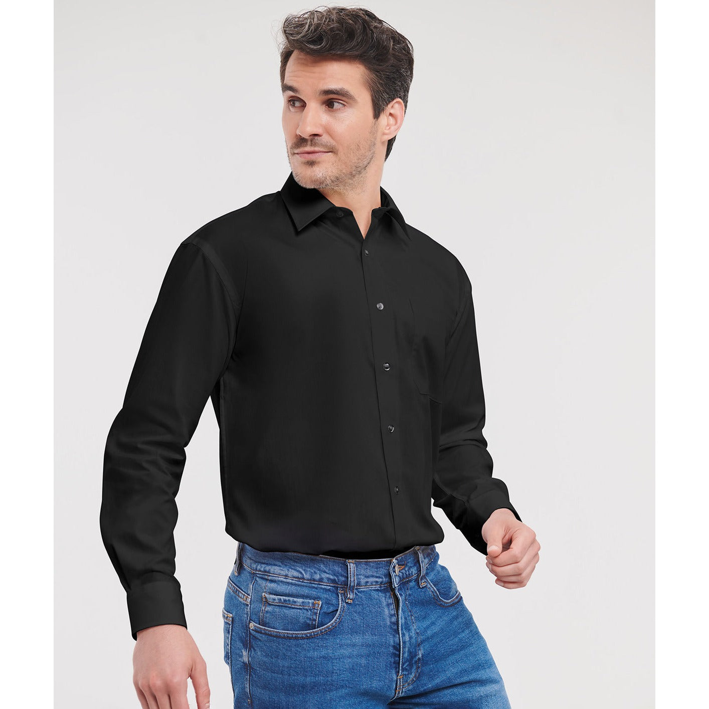Russell Collection Long Sleeve Cotton Easycare Poplin Shirt Classic Fit